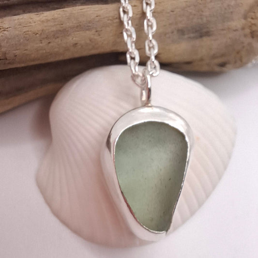 Teardrop shaped pale green seaglass pendant