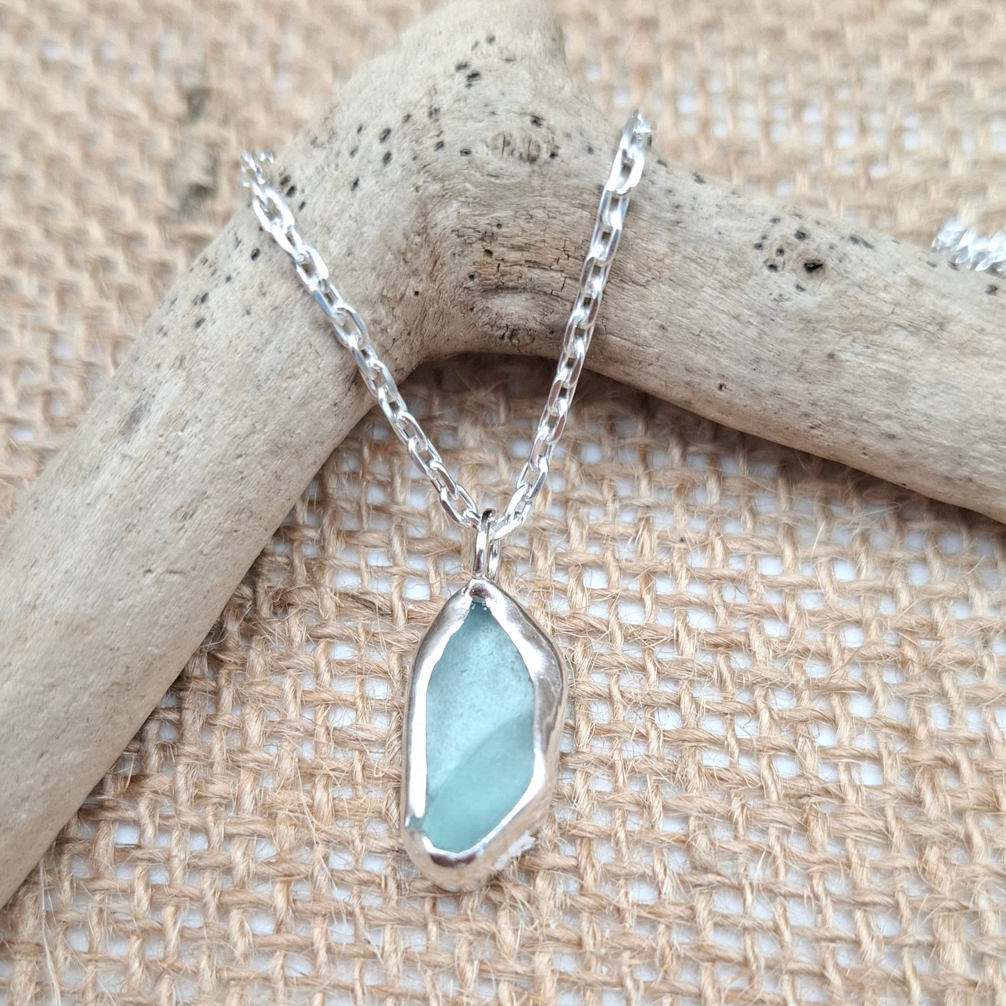 Welsh aqua seaglass pendant