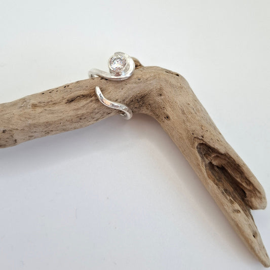 Hammered Sterling Silver Tentacle Ring with Moissanite | Ocean-Inspired Handmade Jewellery