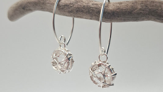 Silver tangled fishing net statement earrings by Shelley Ide Jewellery, showcasing intricate, handcrafted jewelry design.