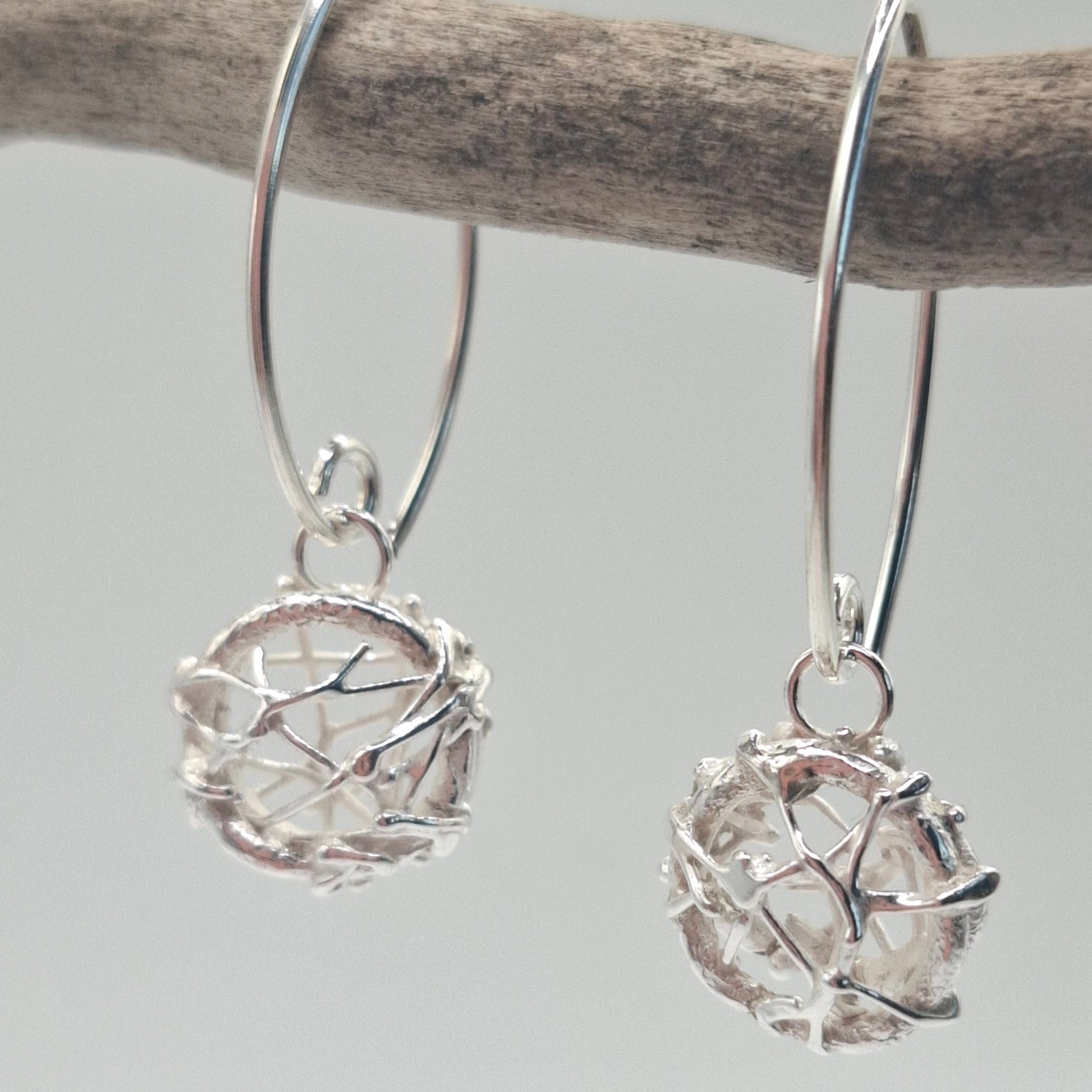 Tangled Fishing Net Silver Statement Earrings | Ocean-Inspired Handmade Jewellery