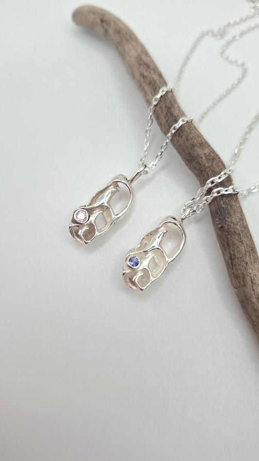 Cast silver seashell pendant with pink cubic zirconia | Ocean-Inspired Handmade Jewellery - Shelley Ide Jewellery