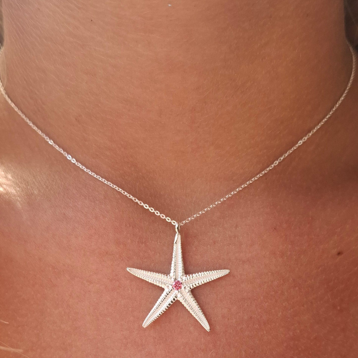 Large cast silver starfish pendant with a vibrant cubic zirconia | Ocean-Inspired Handmade Jewellery