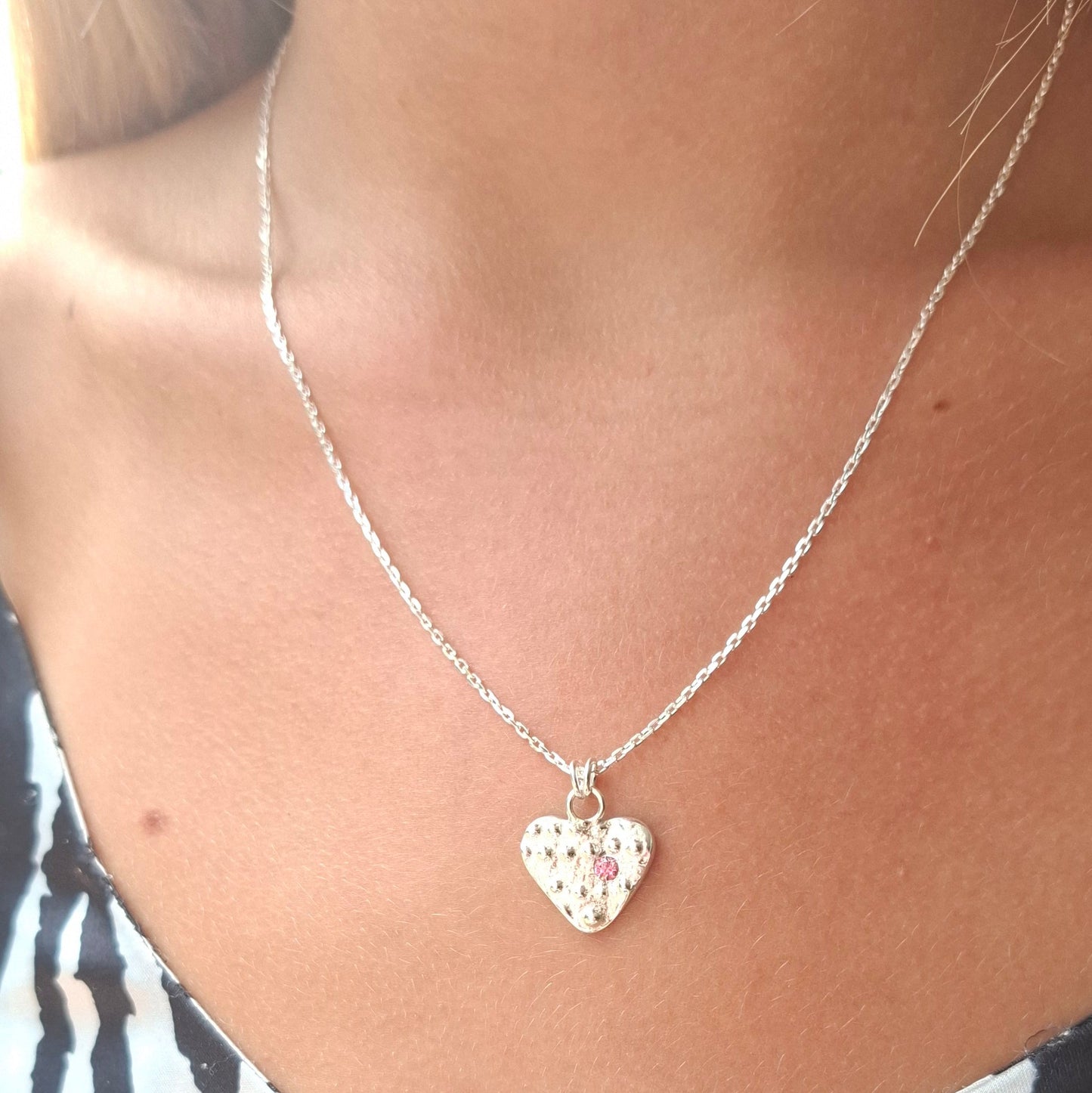 Cast Silver Sea Urchin Heart Pendant with Birthstone | Ocean-Inspired Handmade Jewellery