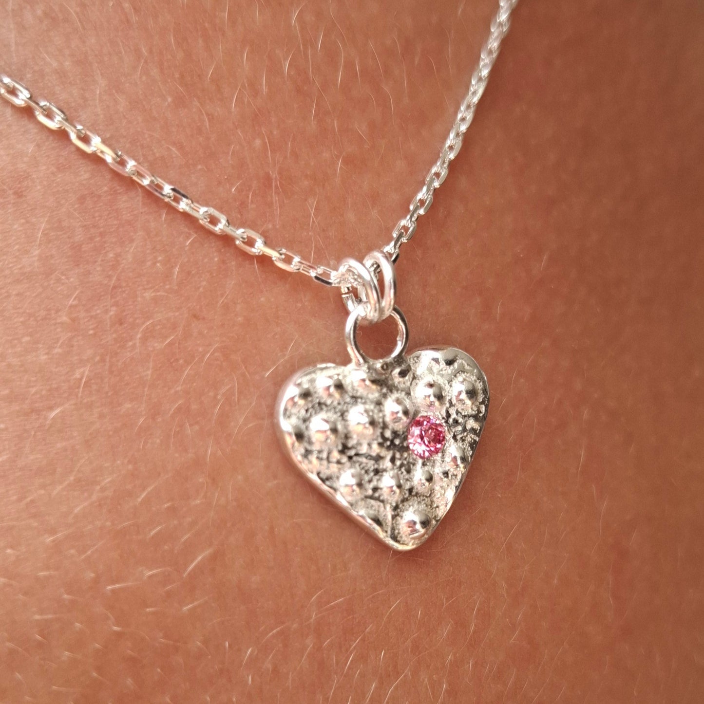 Cast Silver Sea Urchin Heart Pendant with Birthstone | Ocean-Inspired Handmade Jewellery