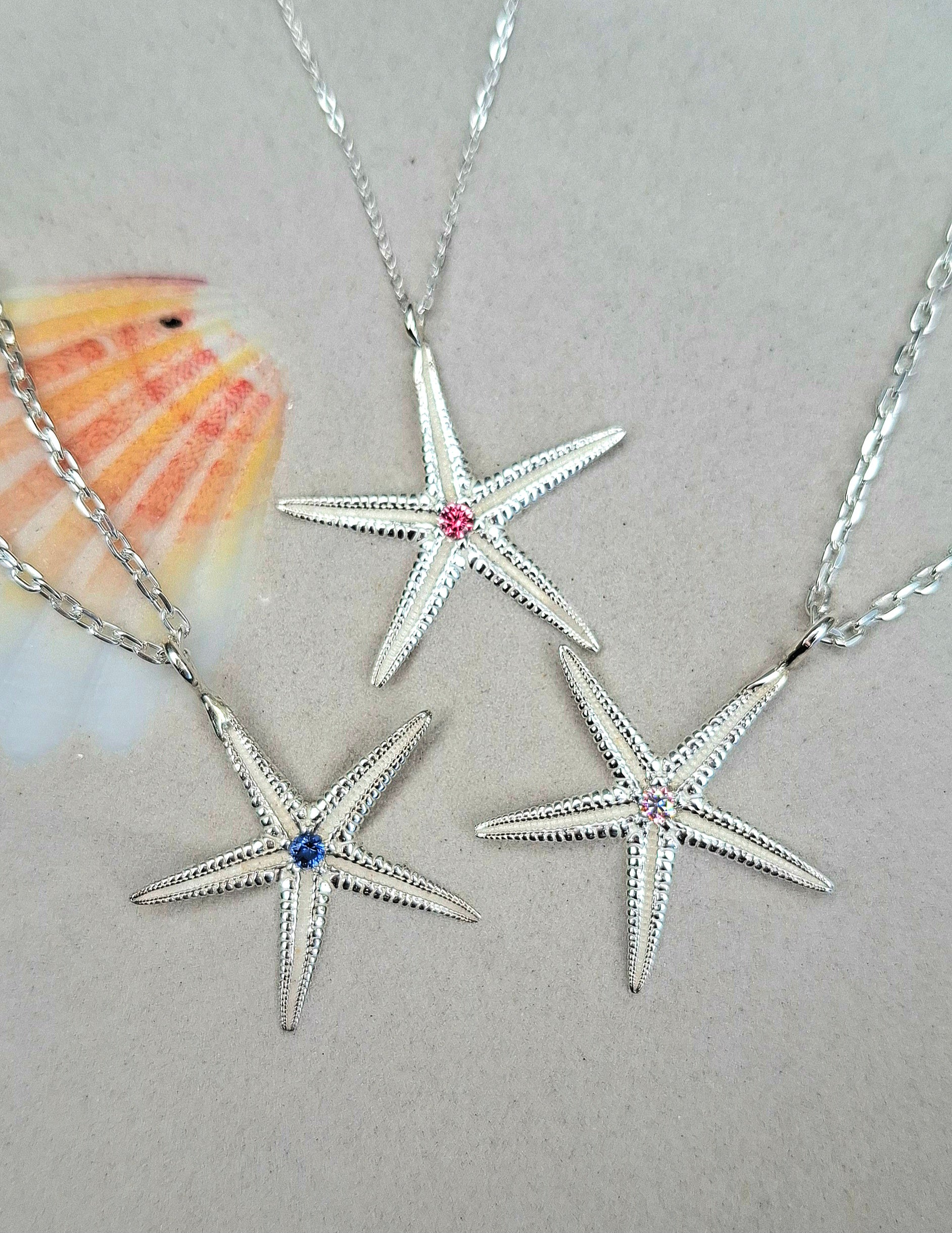 Large cast silver starfish pendant with a vibrant cubic zirconia | Ocean-Inspired Handmade Jewellery