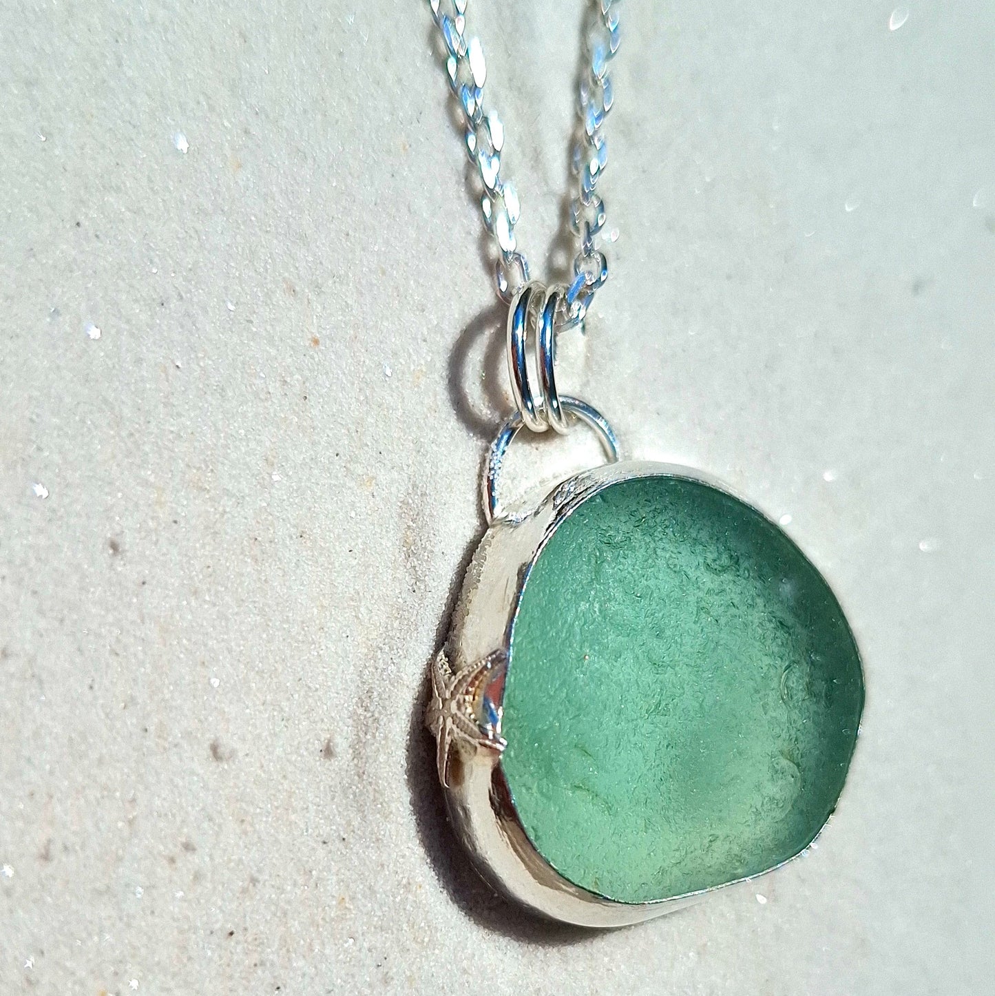 Large Welsh aqua seaglass pendant | Ocean-Inspired Handmade Jewellery - Shelley Ide Jewellery