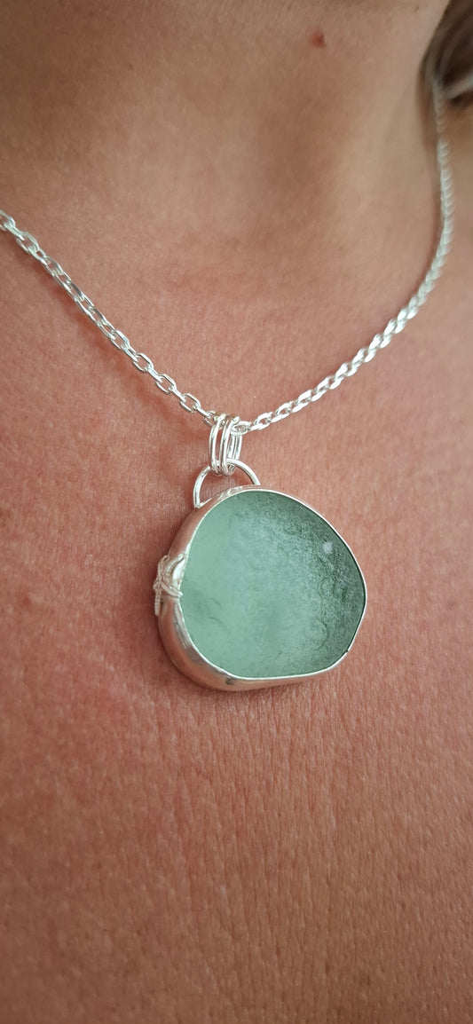 Large Welsh aqua seaglass pendant | Ocean-Inspired Handmade Jewellery - Shelley Ide Jewellery