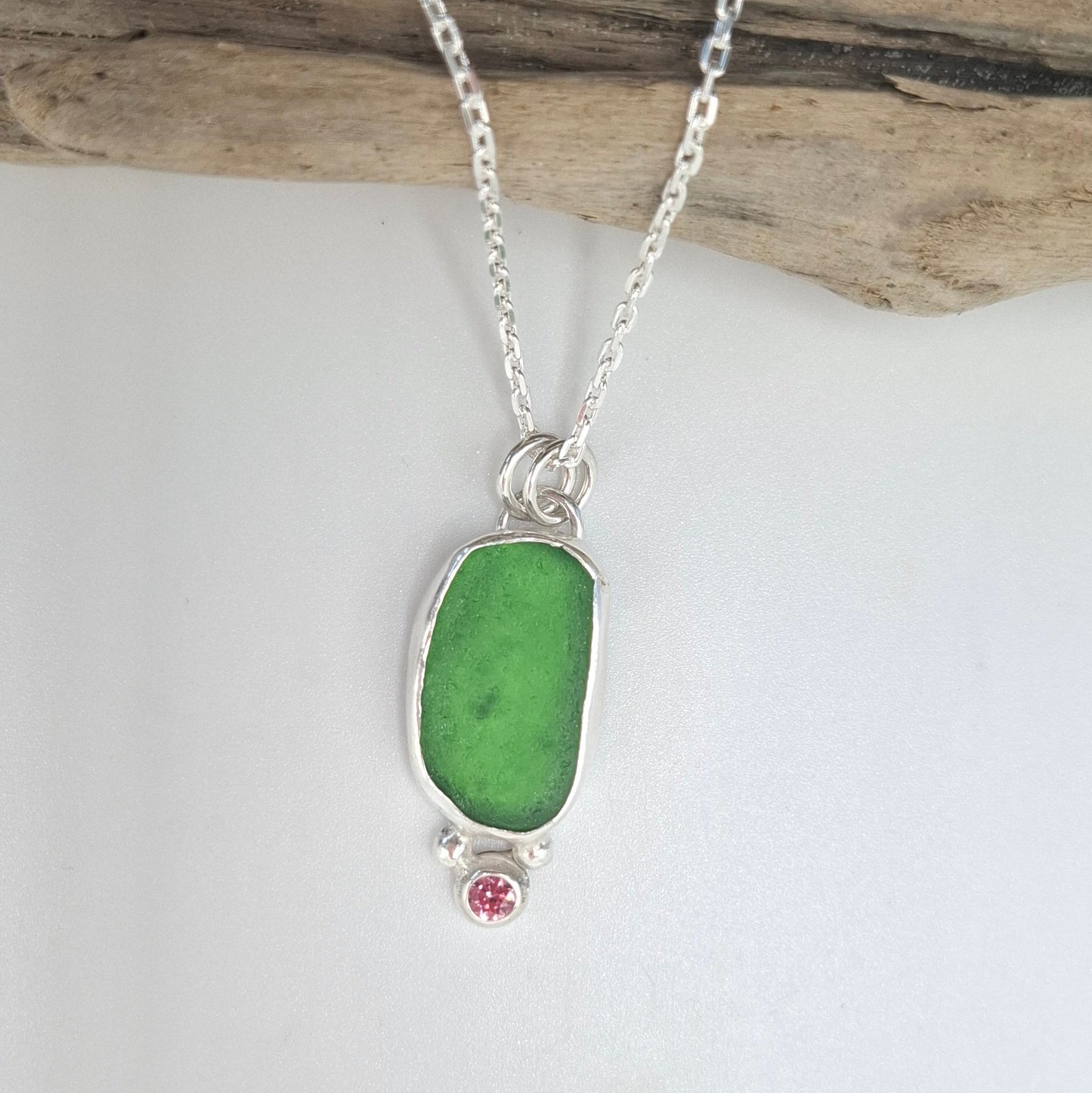 Bright bottle green Sussex seaglass pendant | Ocean-Inspired Handmade Jewellery