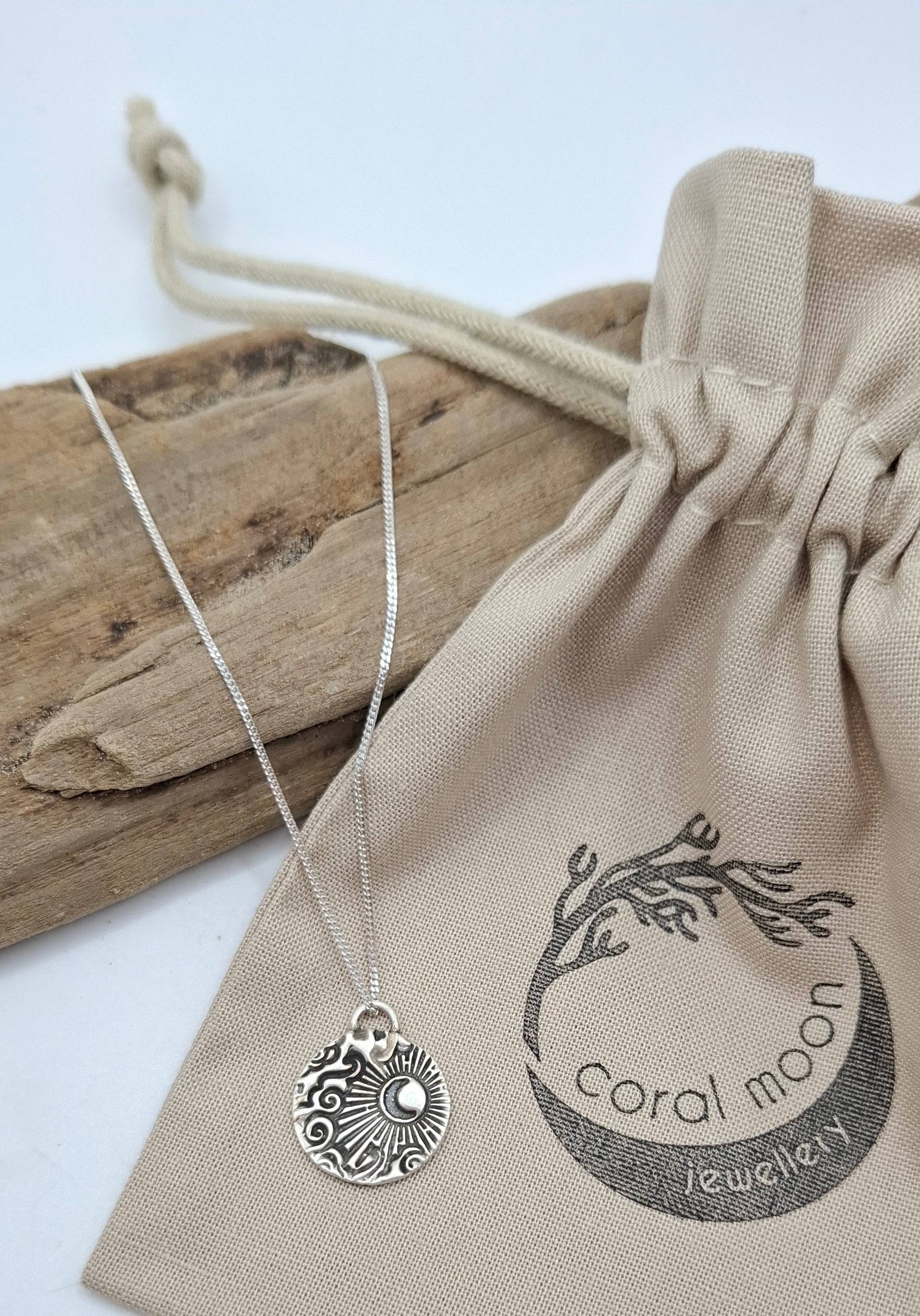 Breaking waves & rising moon silver pendant | Coral Moon Collection