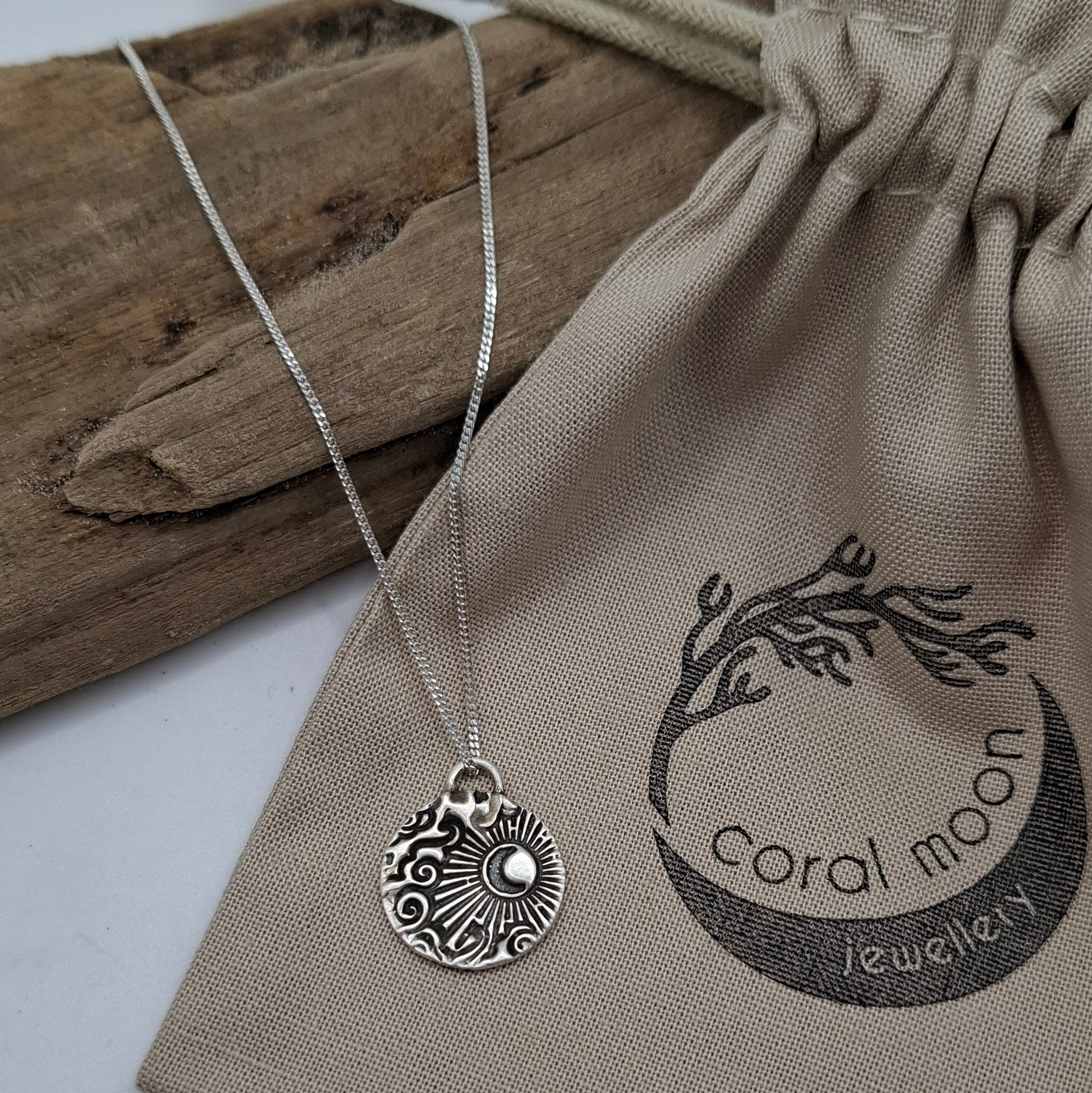 Breaking waves & rising moon silver pendant | Coral Moon Collection
