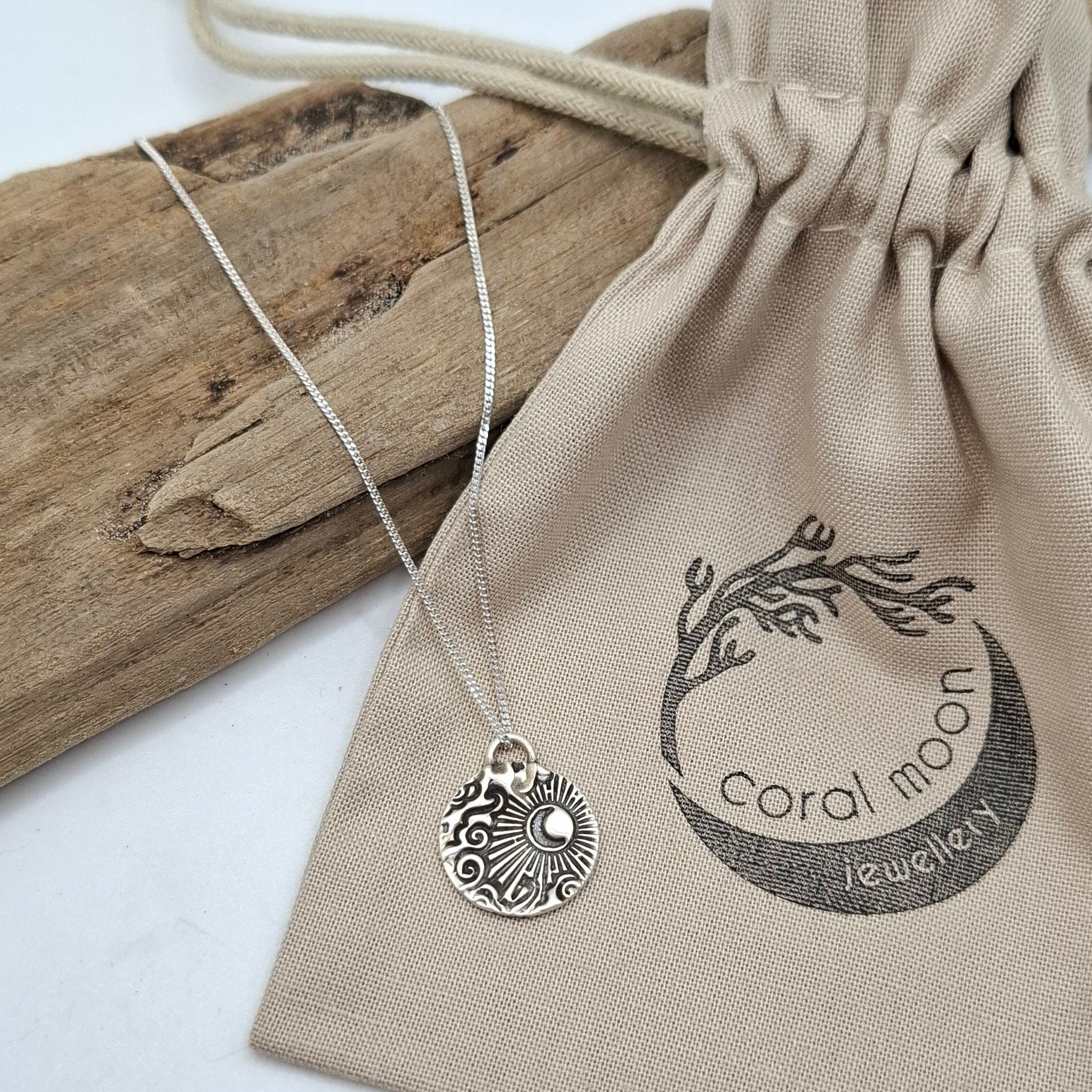 Breaking waves & rising moon silver pendant | Coral Moon Collection