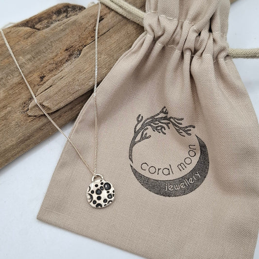 Small silver satin full moon pendant | Coral Moon Collection