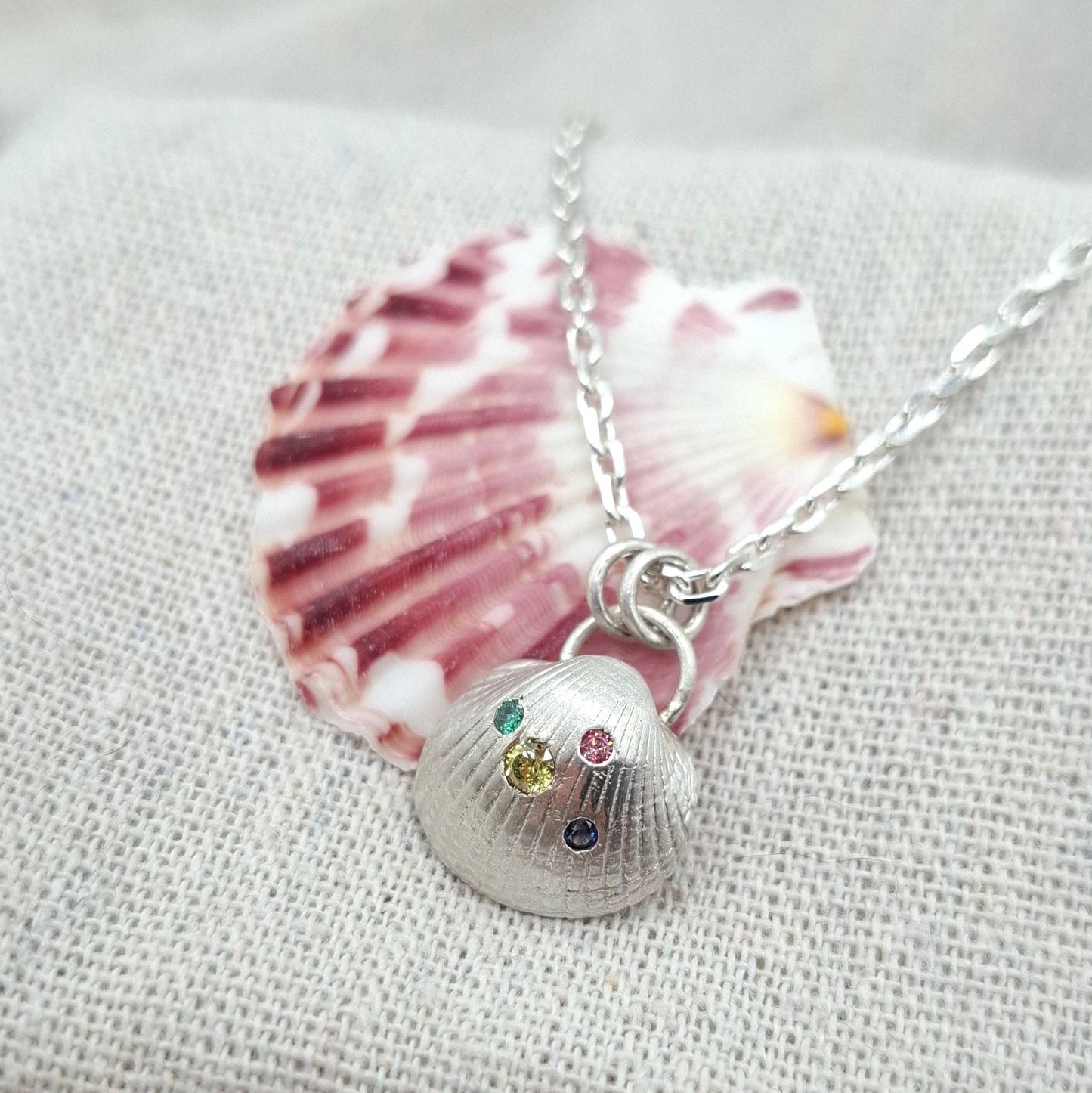 Cockle Shell Necklace with flush set cubic zirconias | Ocean-Inspired Handmade Jewellery (Copy)