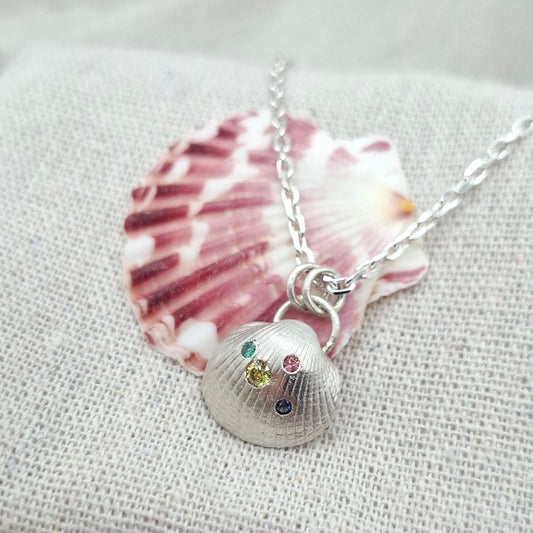 Cockle Shell Necklace with flush set cubic zirconias | Ocean-Inspired Handmade Jewellery (Copy)