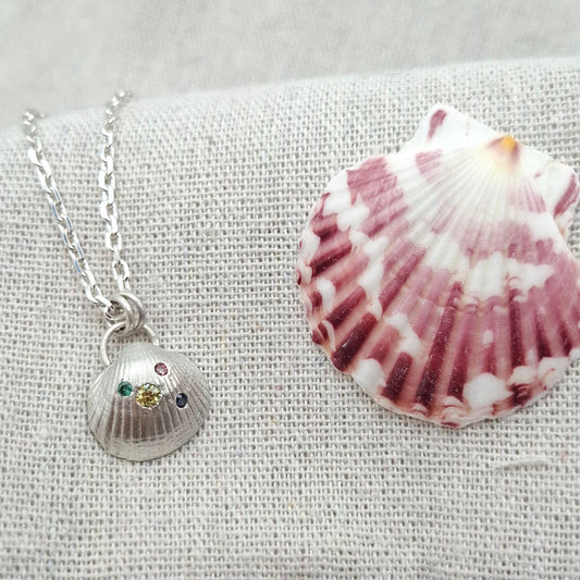Cockle Shell Necklace with flush set cubic zirconias | Ocean-Inspired Handmade Jewellery (Copy)