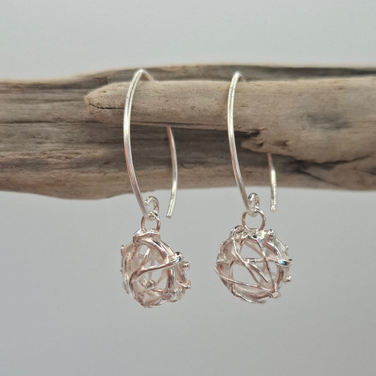 Tangled Fishing Net Silver Statement Earrings | Ocean-Inspired Handmade Jewellery
