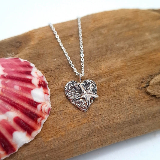 Mini silver heart & starfish pendant | Ocean-Inspired Handmade Jewellery - Shelley Ide Jewellery