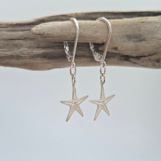 Cast silver starfish dangly earrings | Ocean-Inspired Handmade Jewellery