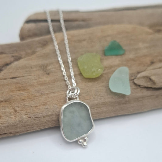 Channel Islands pale blue seaglass pendant | Ocean-Inspired Handmade Jewellery