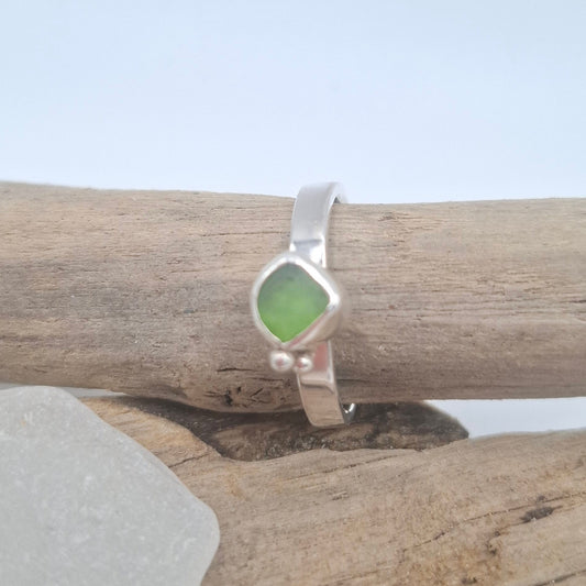Sterling silver West Sussex bottle green seaglass ring | Ocean-Inspired Handmade Jewellery
