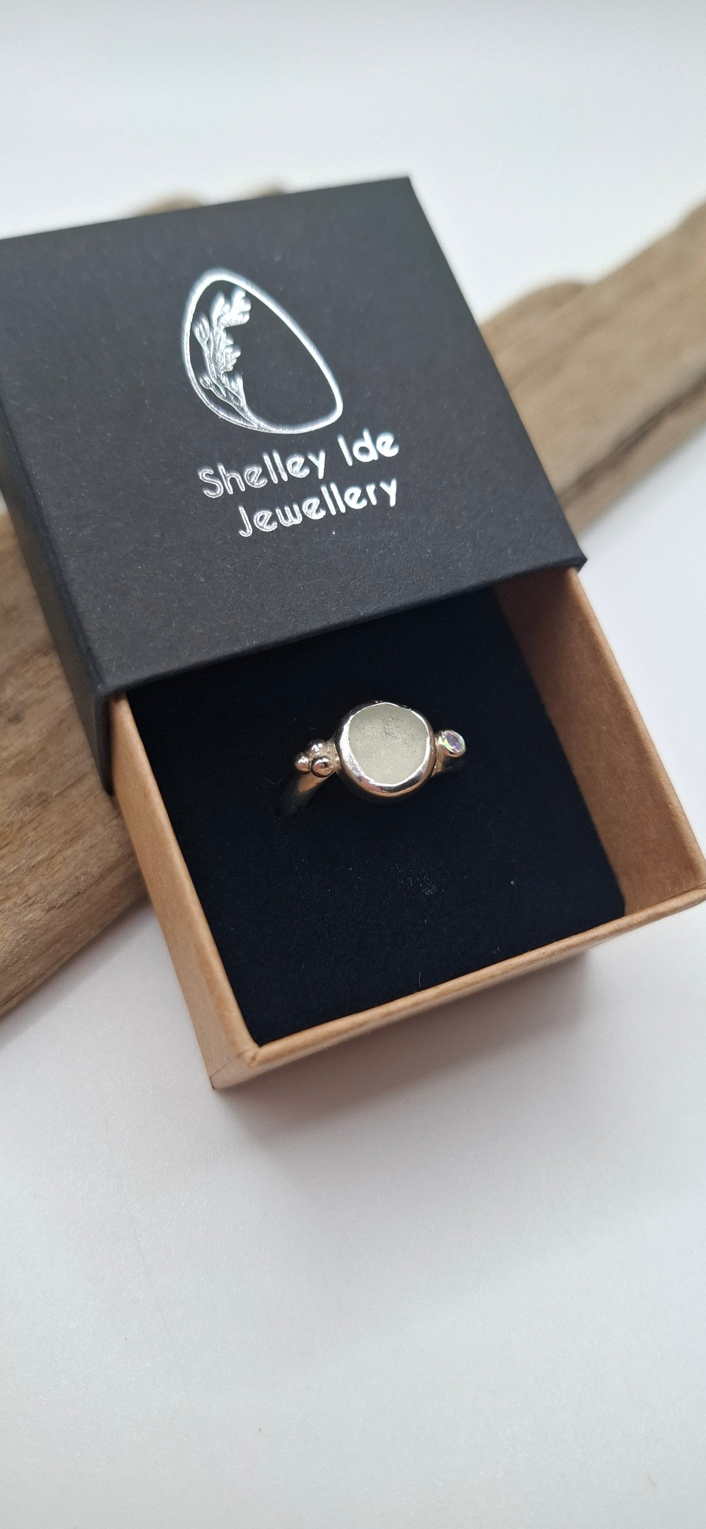 Sterling silver Channel Island white seaglass ring | Ocean-Inspired Handmade Jewellery - Shelley Ide Jewellery