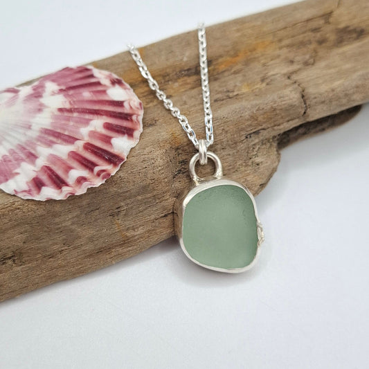 Channel Islands pale green chunky seaglass pendant | Ocean-Inspired Handmade Jewellery