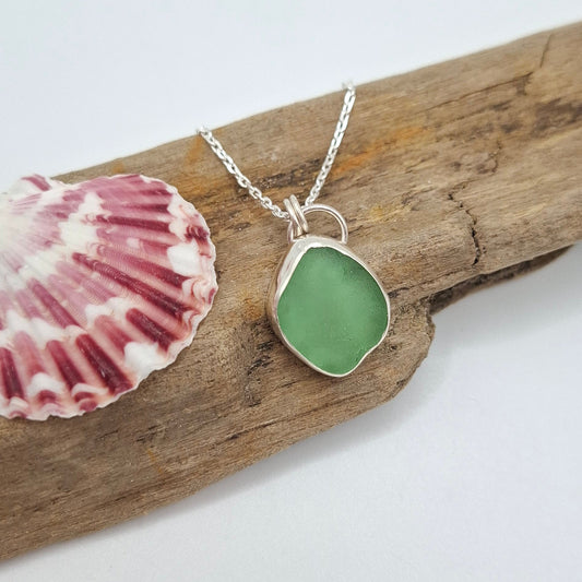 Channel Islands vibrant green seaglass pendant | Ocean-Inspired Handmade Jewellery UK