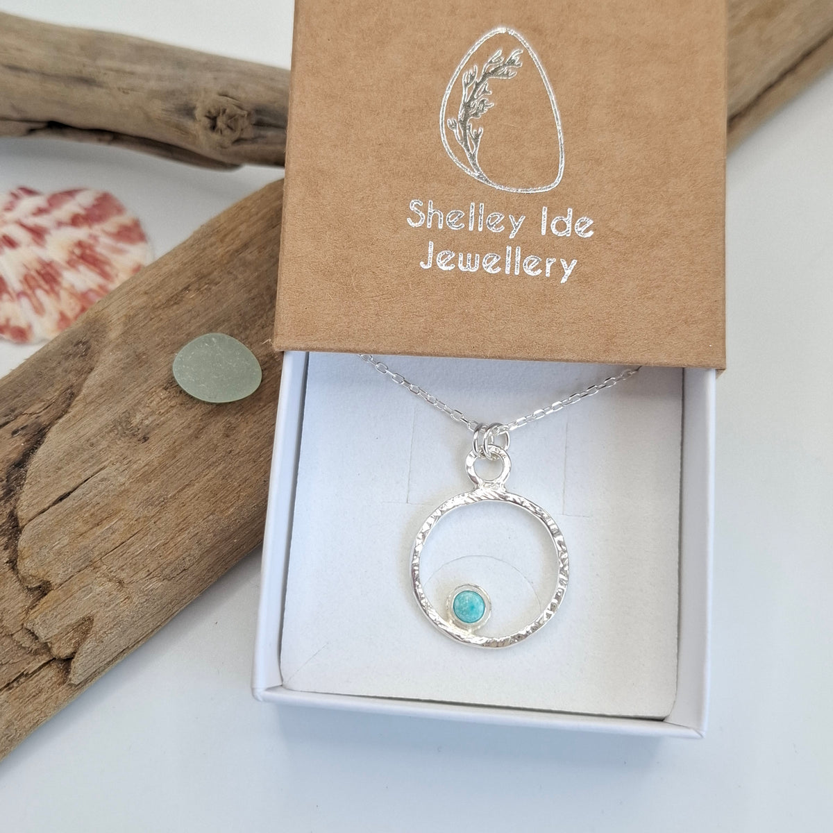 Sterling Silver Turquoise Cabochon Hammered Wire Pendant