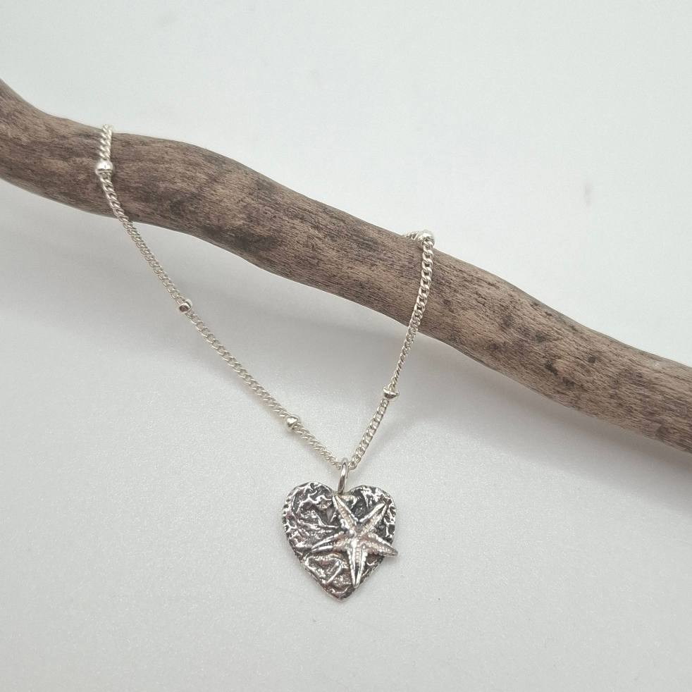 Mini silver heart & starfish pendant | Ocean-Inspired Handmade Jewellery - Shelley Ide Jewellery