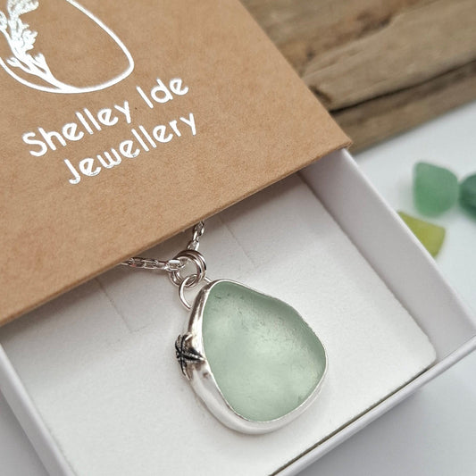 Channel Islands pale blue chunky seaglass pendant | Ocean-Inspired Handmade Jewellery