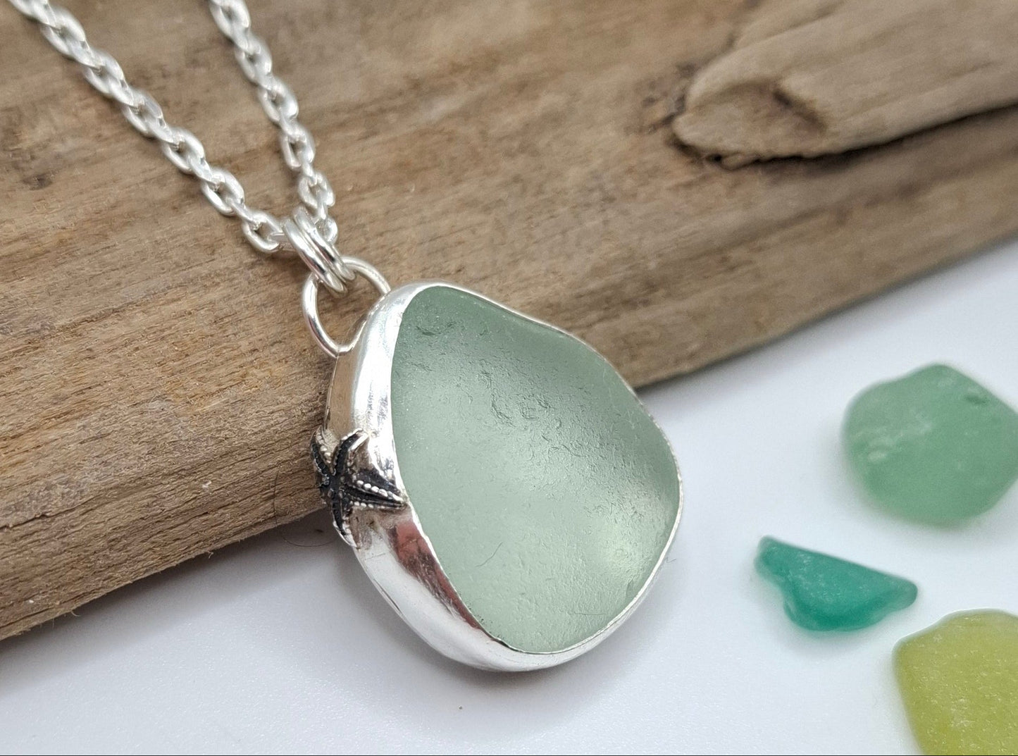 Channel Islands pale blue chunky seaglass pendant | Ocean-Inspired Handmade Jewellery