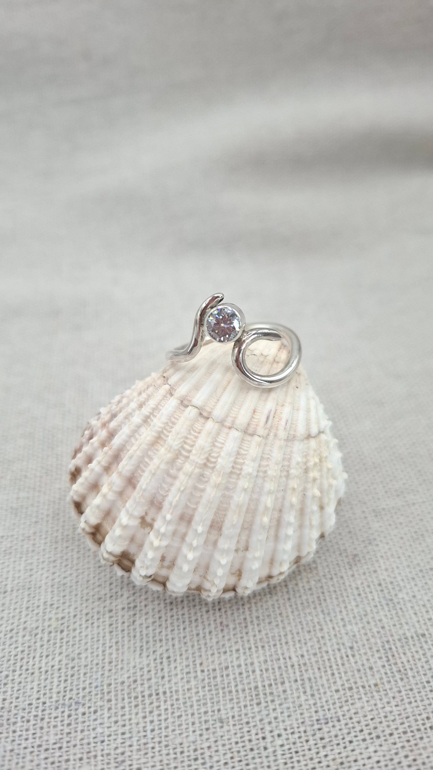 Sterling Silver Wave Ring with Moissanite