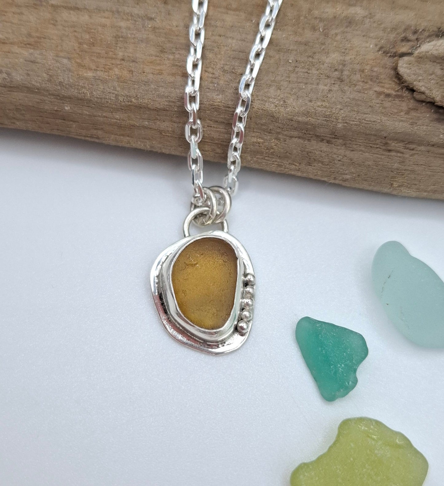 Channel Islands orange seaglass pendant | Ocean-Inspired Handmade Jewellery