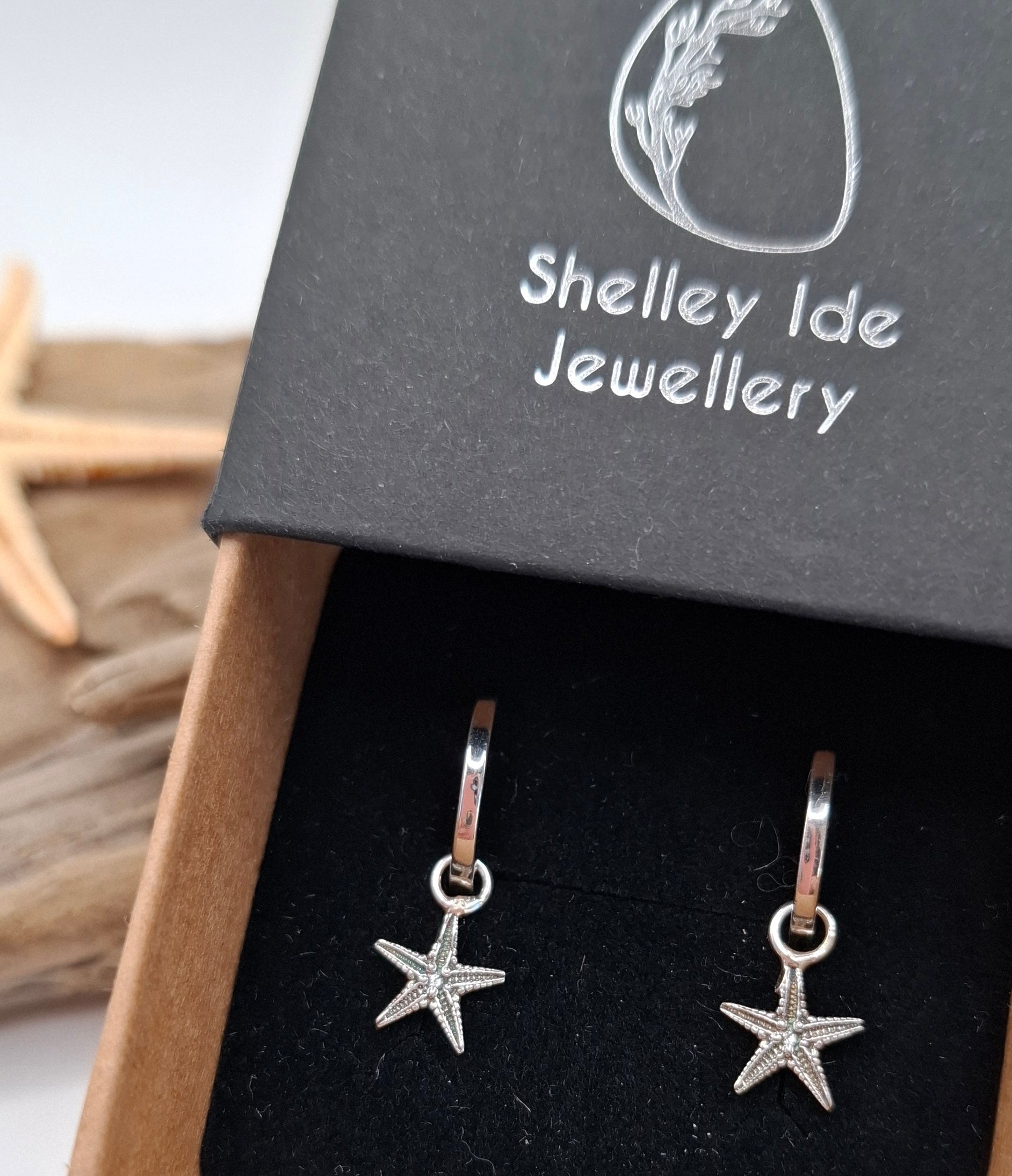 Silver starfish on hoop earrings | Ocean-Inspired Handmade Jewellery