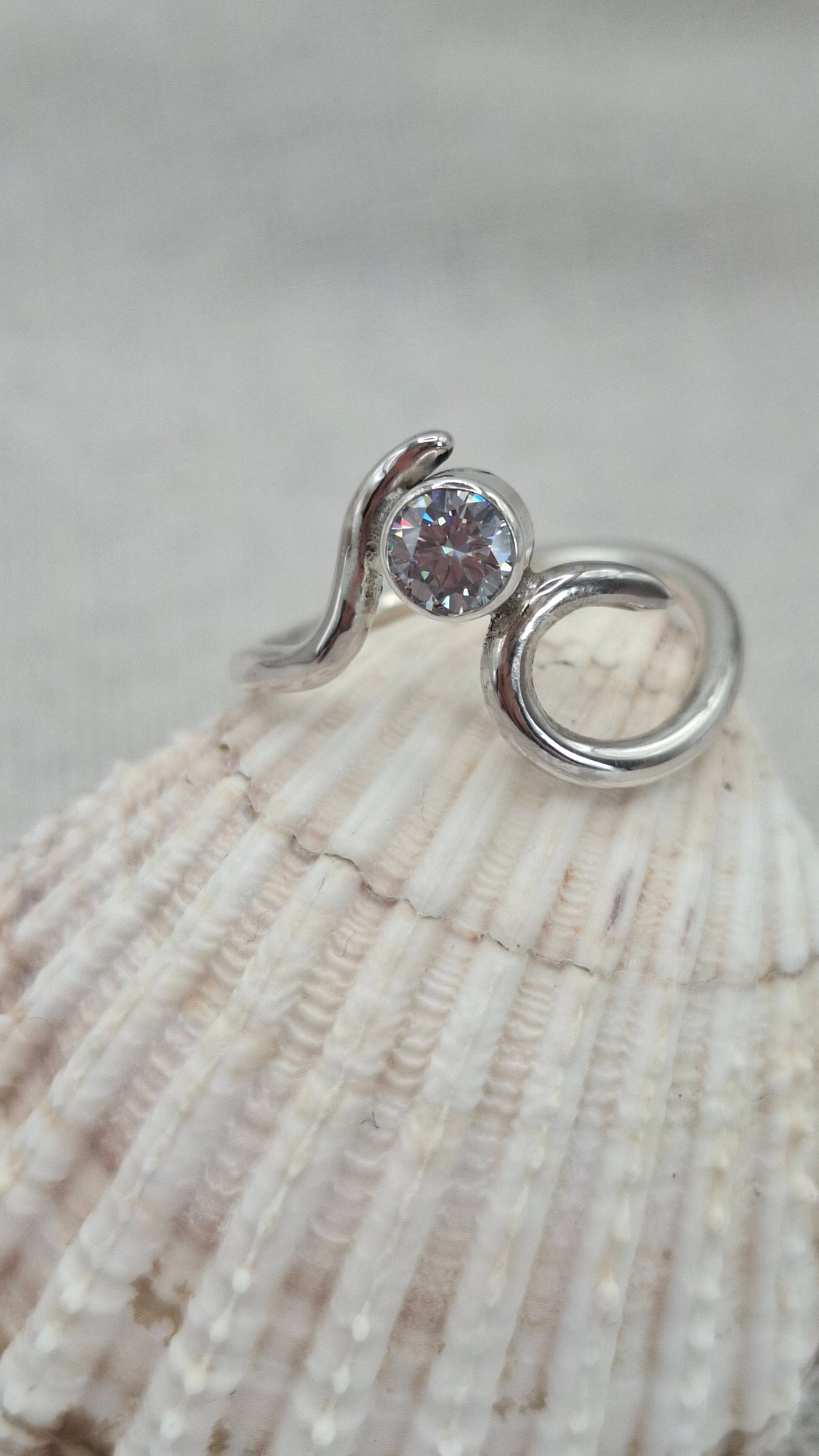 Sterling Silver Wave Ring with Moissanite