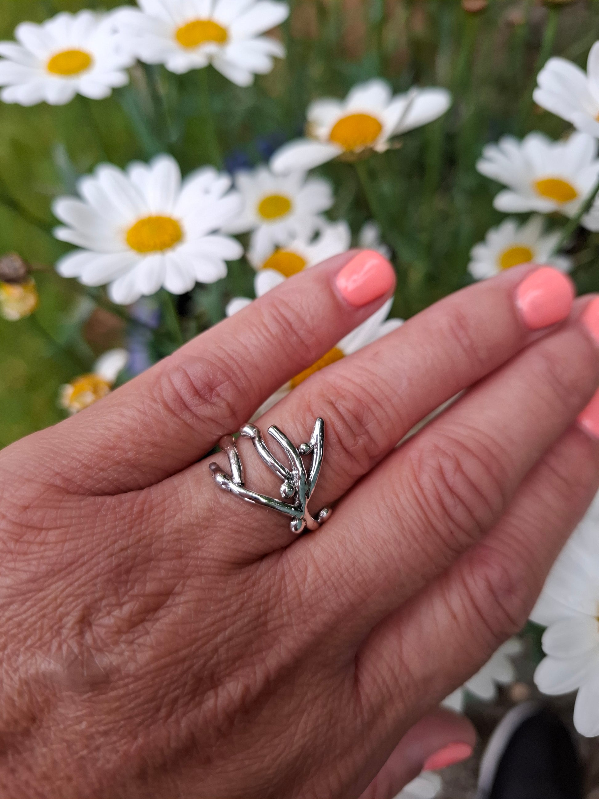 Coral inspired silver ring.