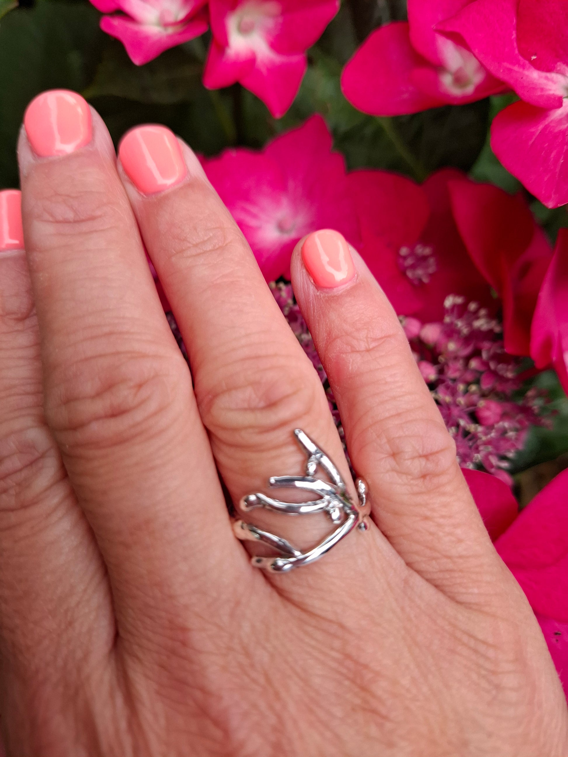 Coral inspired silver ring.