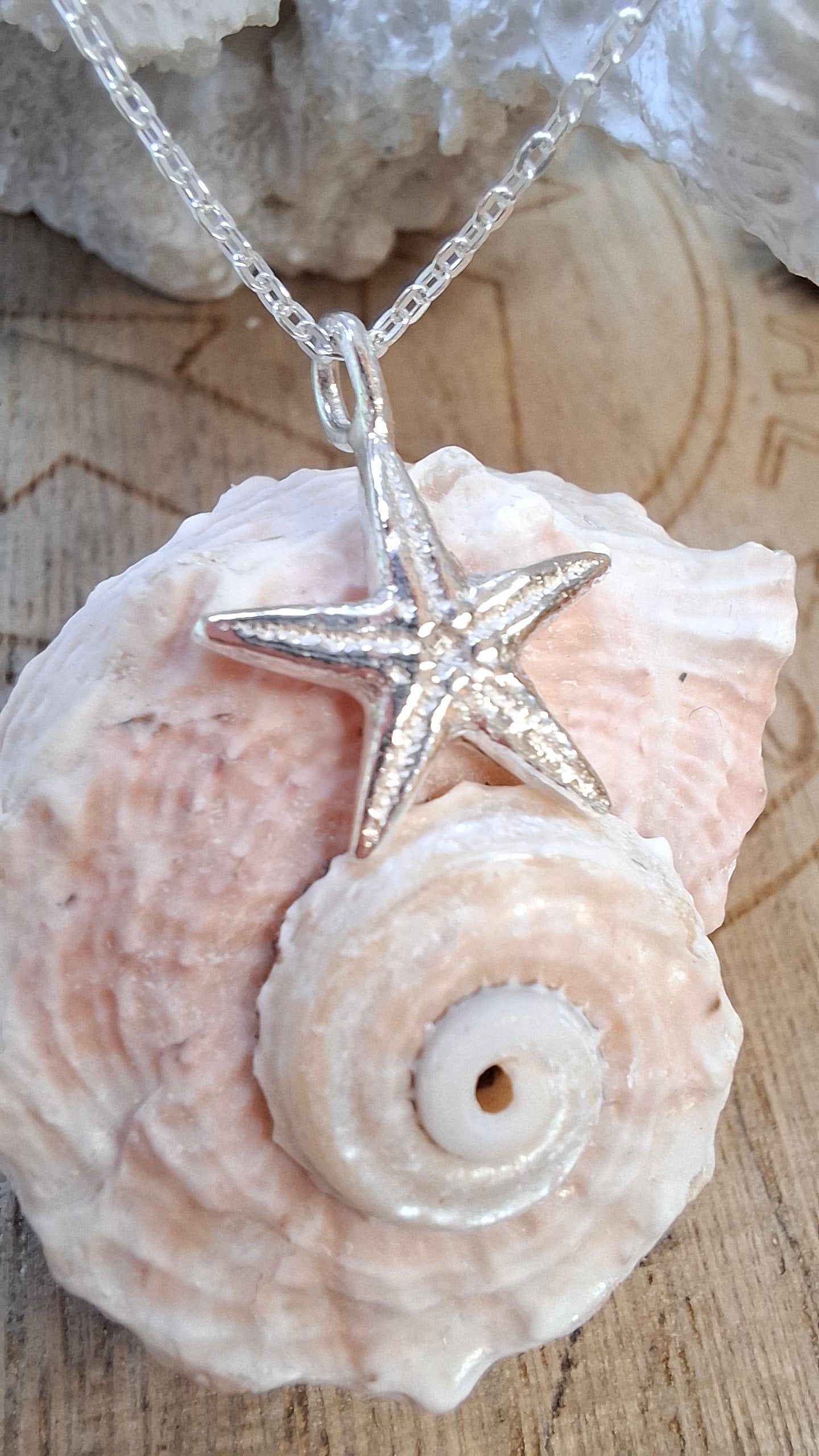 Cast silver starfish pendant with necklace