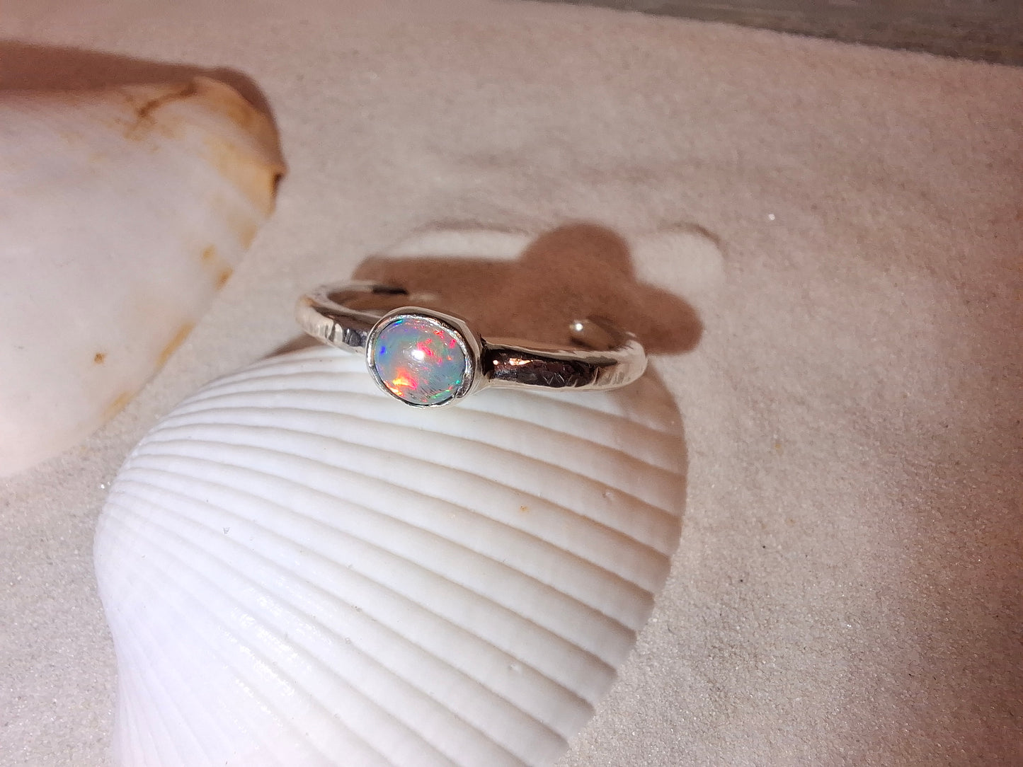 Hammered Silver Ring with Australian Opal