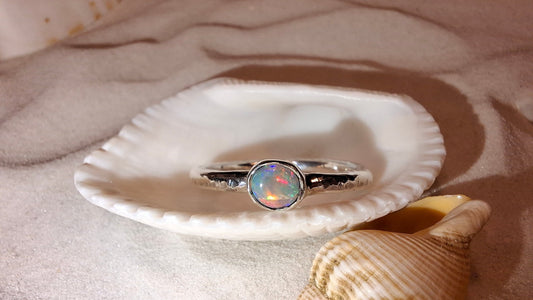 Hammered Silver Ring with Australian Opal