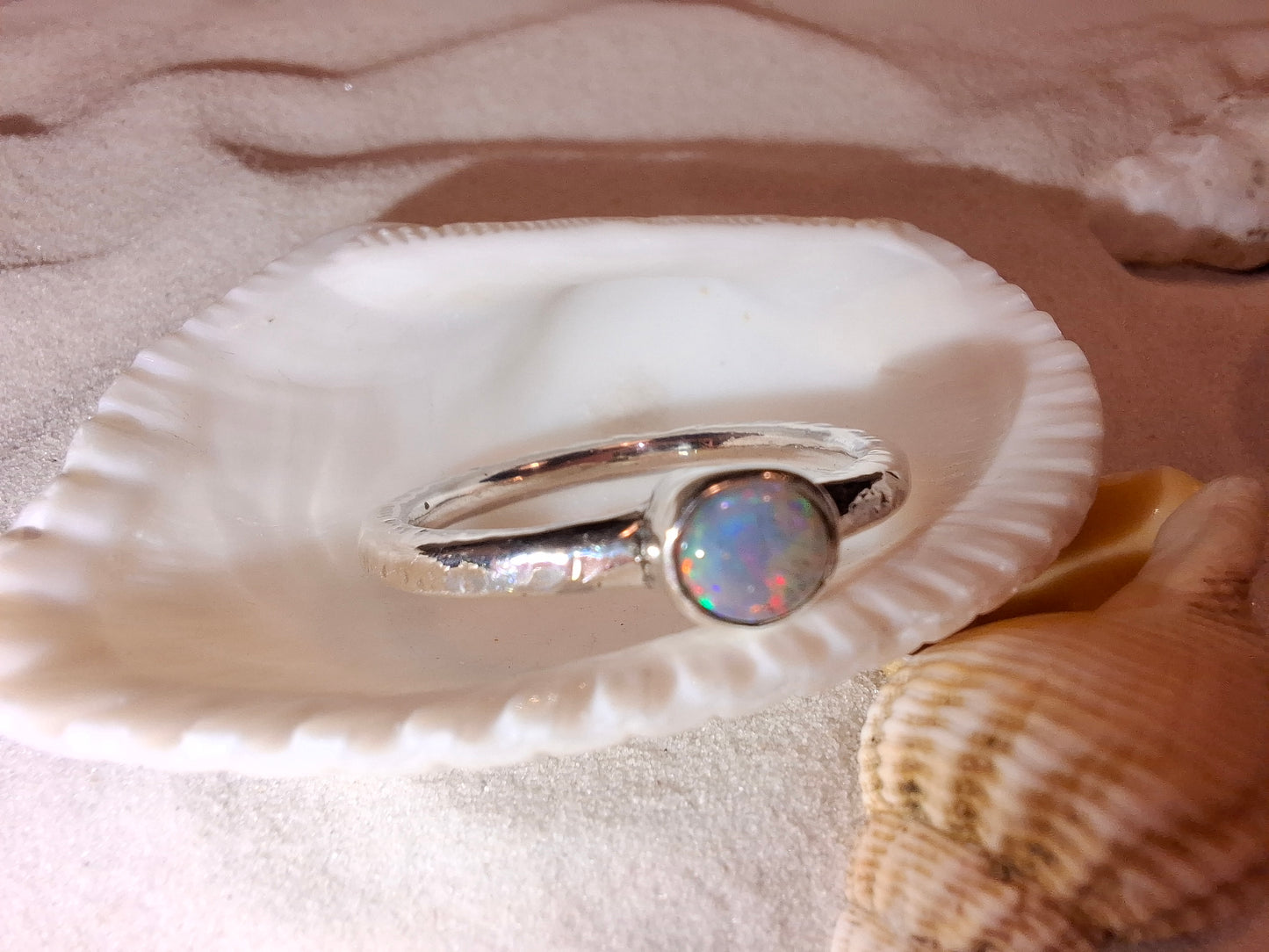 Hammered Silver Ring with Australian Opal