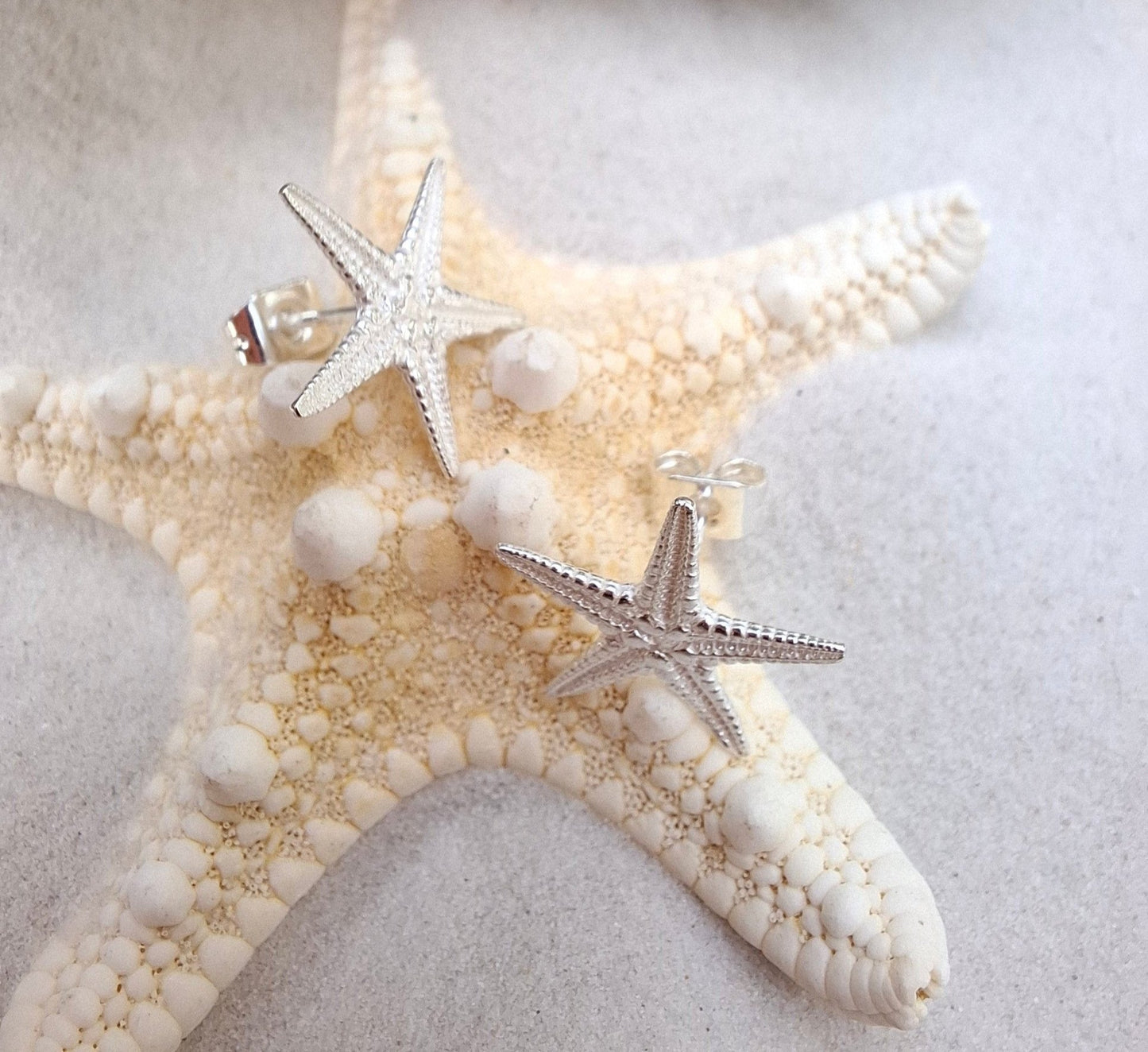 Cast silver starfish stud earrings