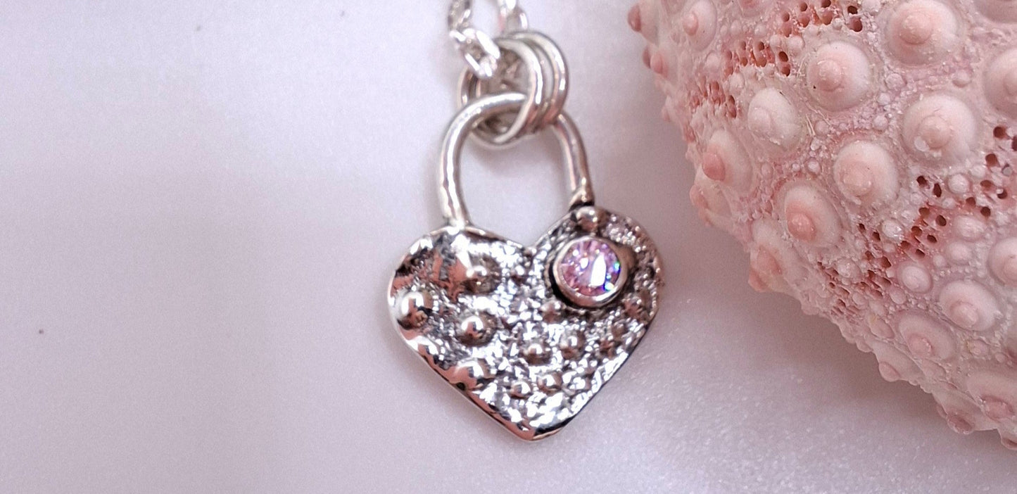 Silver Sea Urchin Shell Heart Padlock Style Pendant 