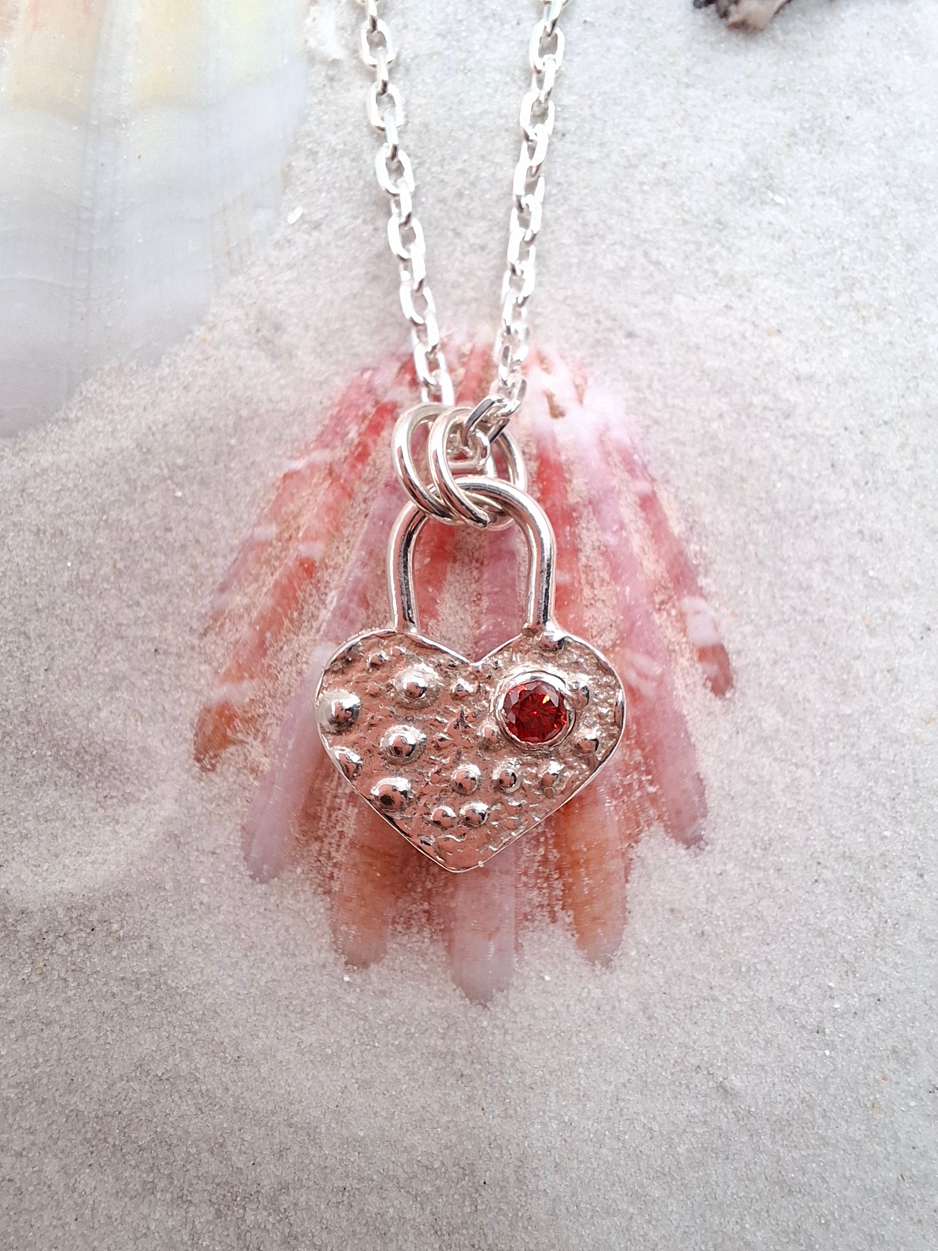 Silver Sea Urchin Shell Heart Padlock Style Pendant 