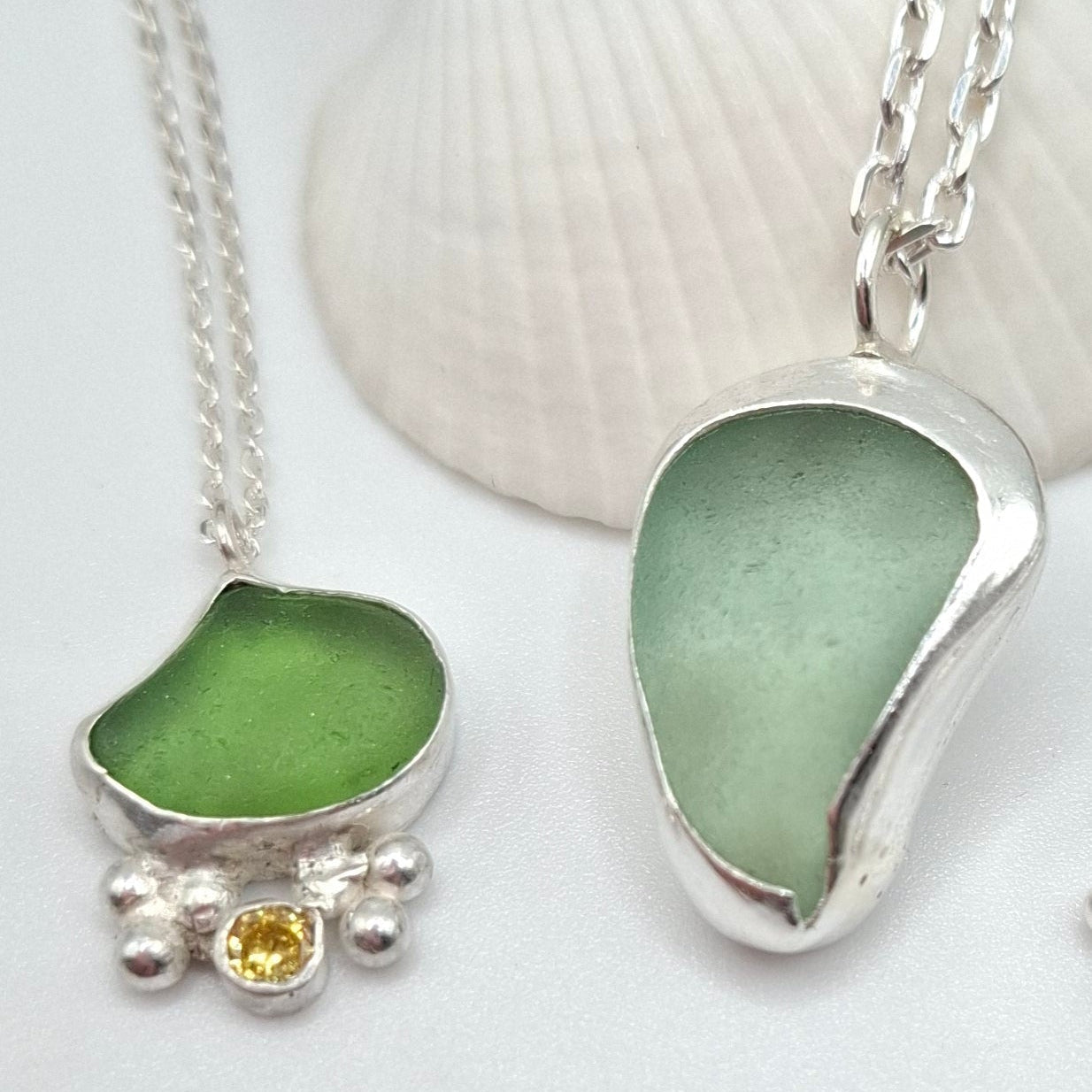 Teardrop shaped pale green seaglass pendant