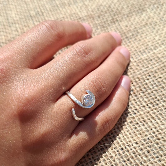 Hammered Sterling Silver Tentacle Ring with Moissanite | Ocean-Inspired Handmade Jewellery