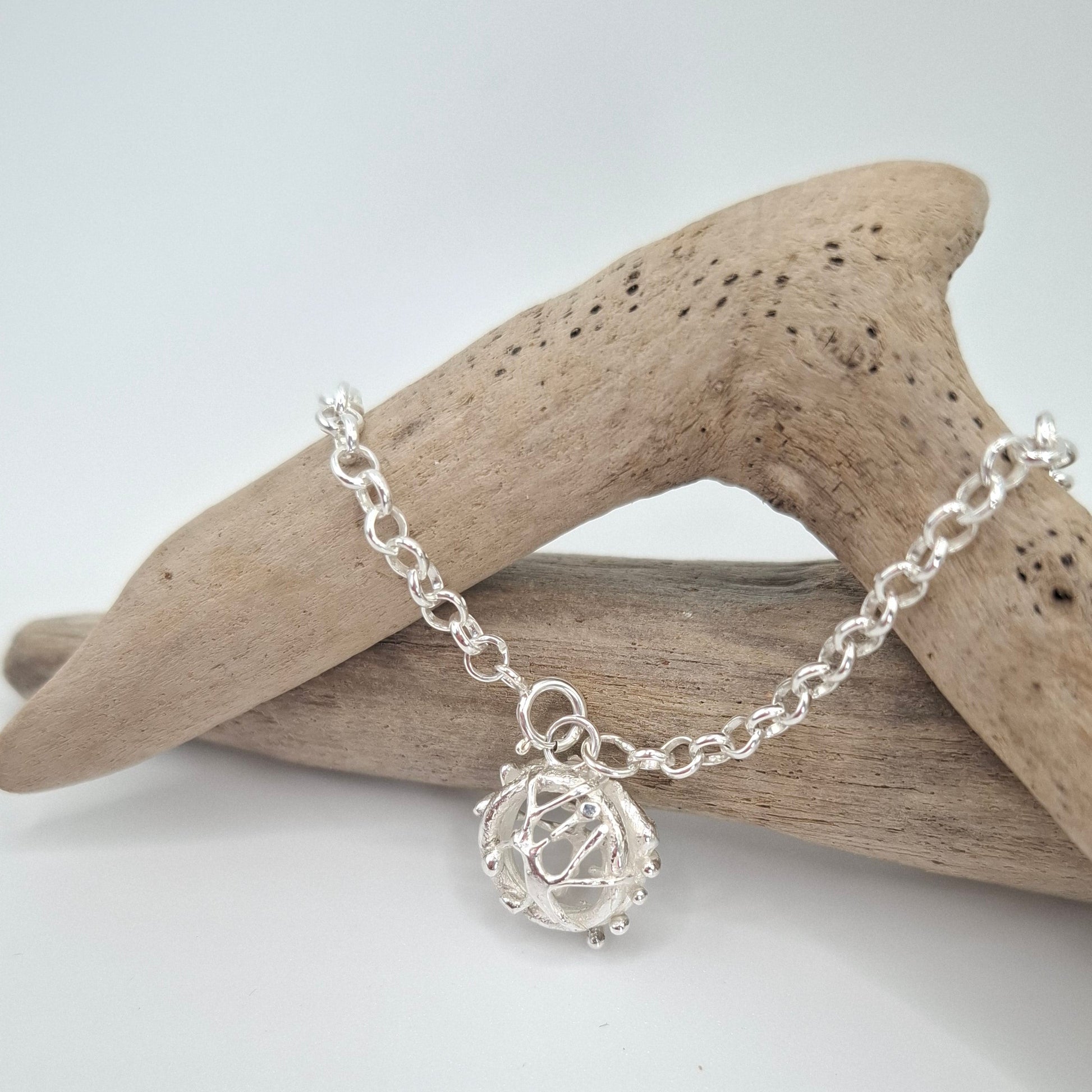 Tangled Tides Fishing Net Charm Silver Bracelet | Ocean-Inspired Handmade Jewellery