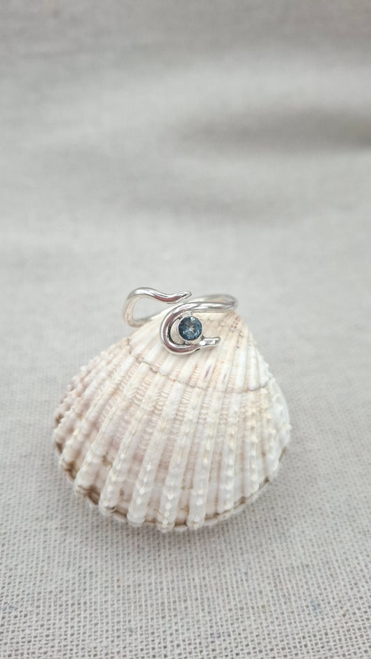 Sterling Silver Adjustable Wave Ring with London Blue Topaz