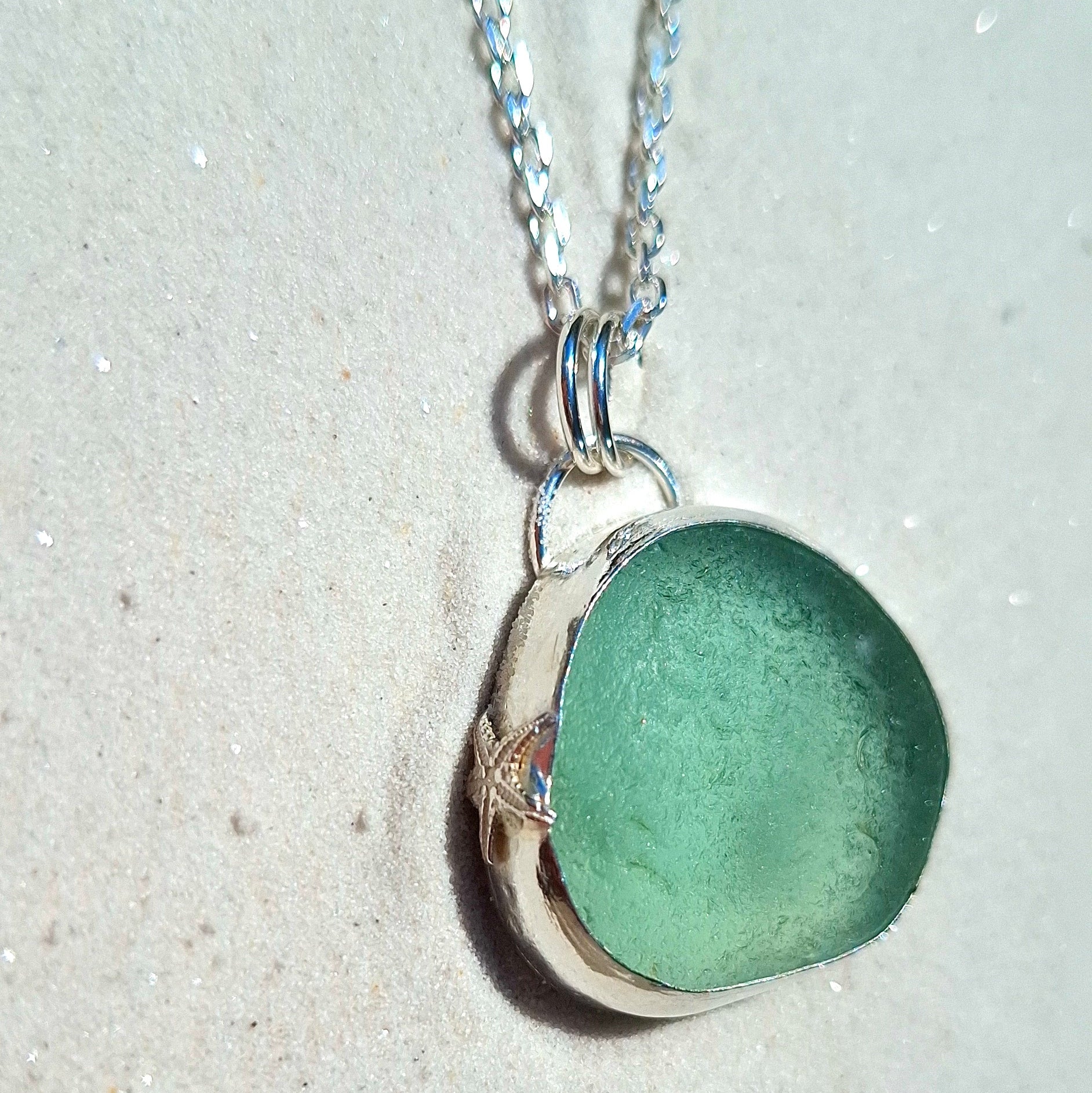 Large Welsh aqua seaglass pendant | Ocean-Inspired Handmade Jewellery - Shelley Ide Jewellery